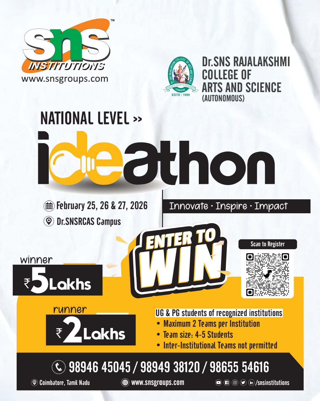 SNS Ideathon 2026: Innovate, Inspire and Impact Think Big Win Big - Devpost