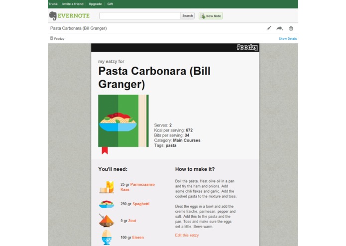 Save your Foodzy recipes to Evernote – screenshot 1