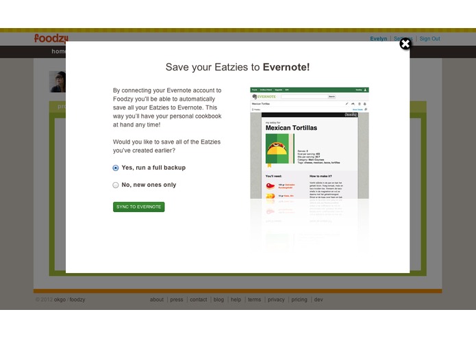 Save your Foodzy recipes to Evernote – screenshot 2