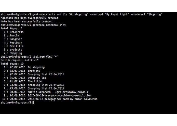Geeknote - a command line client for Evernote – screenshot 3