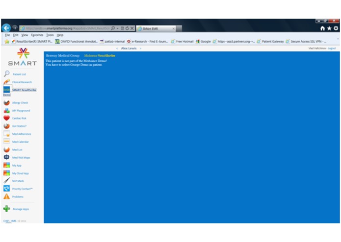 ResultScribe(tm) SMART Platforms Integration Demo – screenshot 1