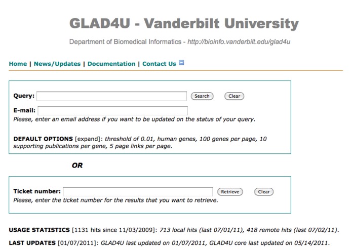 GLAD4U: deriving and prioritizing gene lists from PubMed literature – screenshot 2