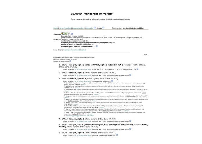GLAD4U: deriving and prioritizing gene lists from PubMed literature – screenshot 3