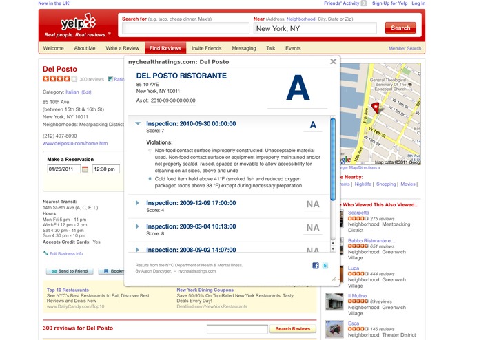 NYC Health Ratings Bookmarklet Tool – screenshot 1