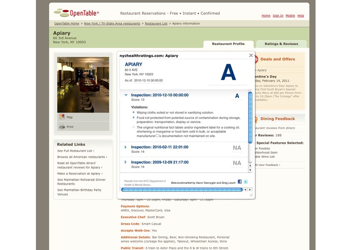 NYC Health Ratings Bookmarklet Tool – screenshot 2