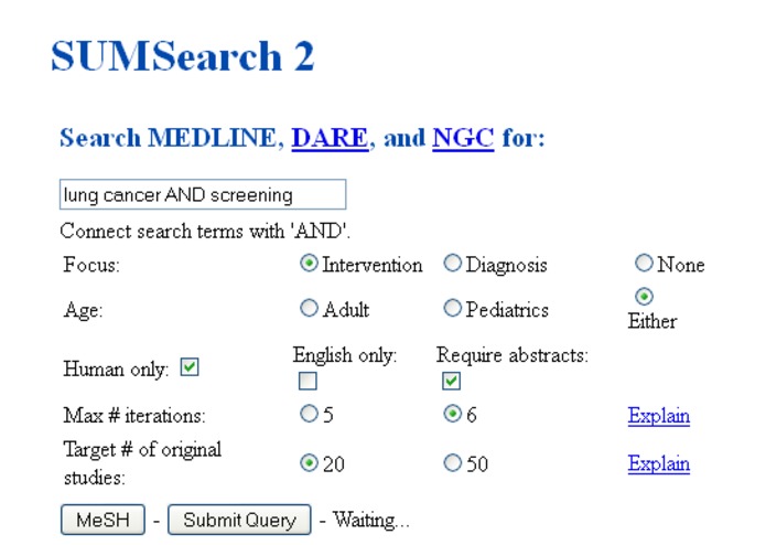SUMSearch – screenshot 1