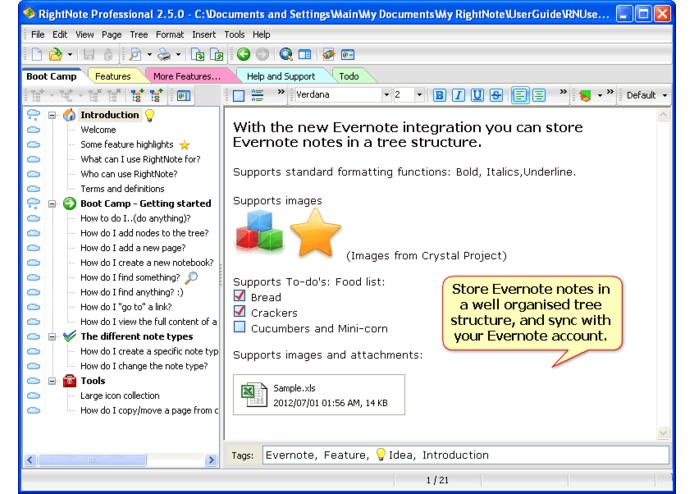 Rightnote - Evernote note's in a tree outline – screenshot 1