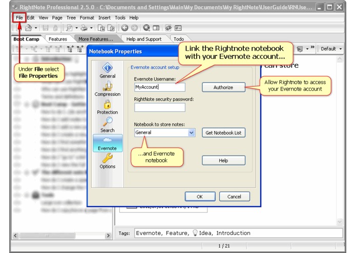 Rightnote - Evernote note's in a tree outline – screenshot 2