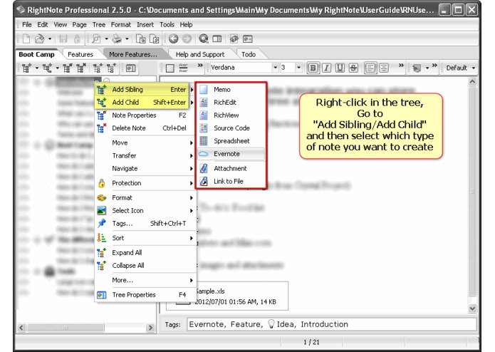 Rightnote - Evernote note's in a tree outline – screenshot 3