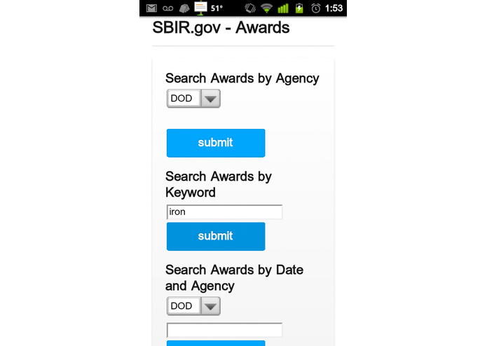 SBIR.gov Awards Search – screenshot 2