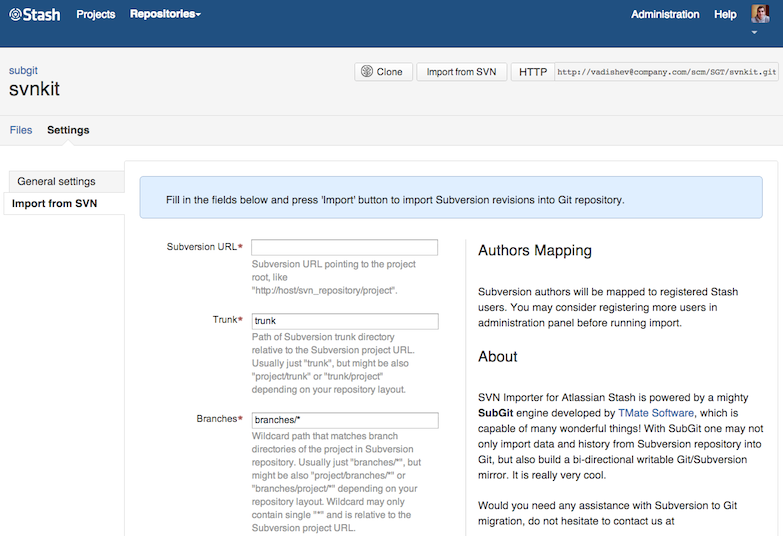 SVN Importer for Atlassian Stash Devpost