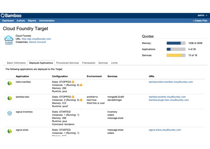 Cloud Foundry for Bamboo – screenshot 4