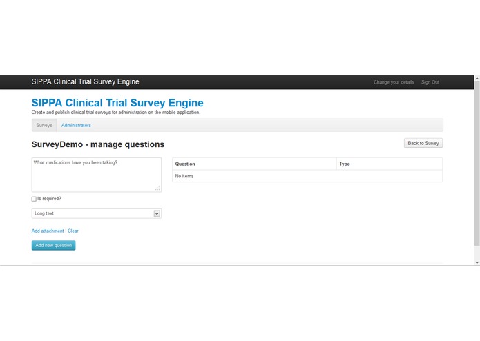 SIPPA Health and Clinical Trial Survey Engine – screenshot 4