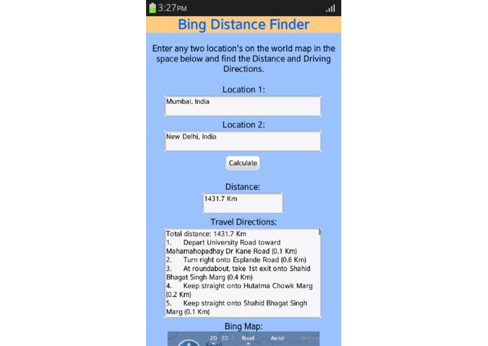 Bing Distance Finder – screenshot 1