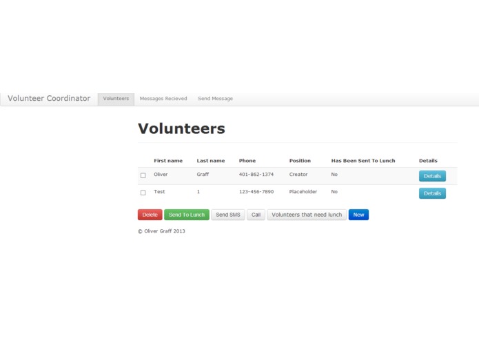 Volunteer Coordinator Webapp – screenshot 1