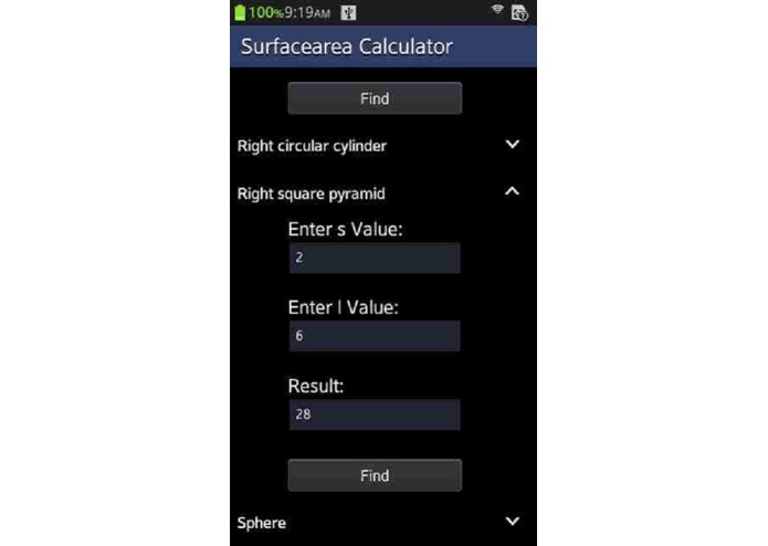 Surfacearea calculator – screenshot 1
