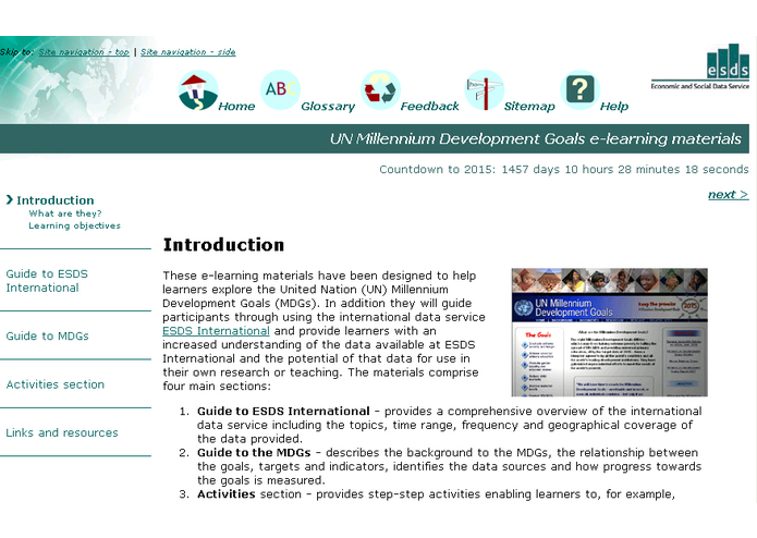 UN Millennium Development Goals e-learning materials – screenshot 1
