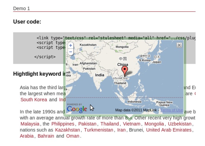 Country Keyword Highlight Plugin using World Bank Data – screenshot 2