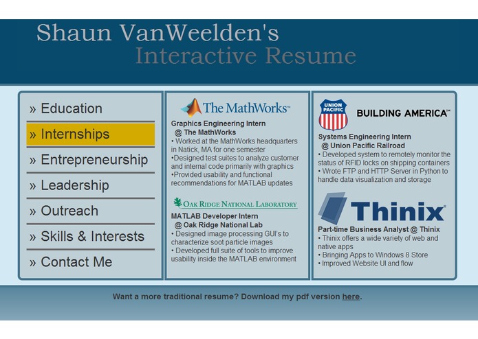 Interactive Resume – screenshot 1