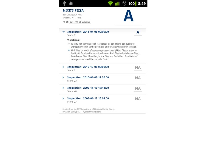 NYC Health Ratings for Android – screenshot 4