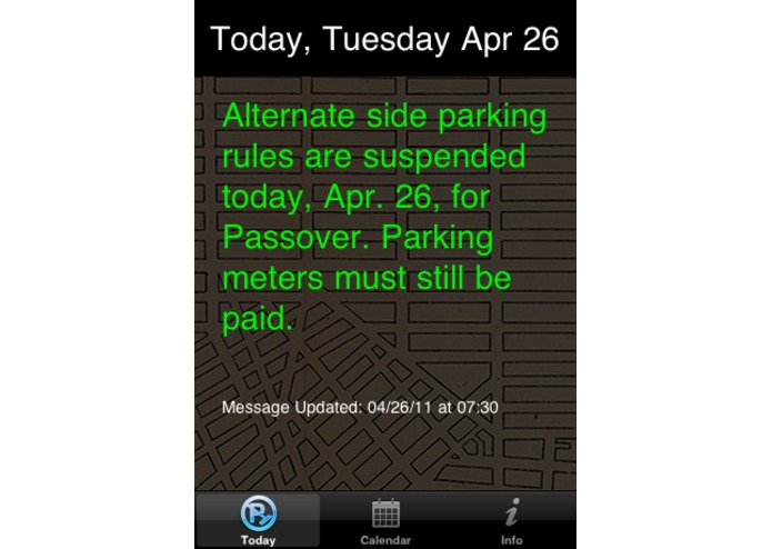 NYC Alternate Side Parking iPhone App – screenshot 1
