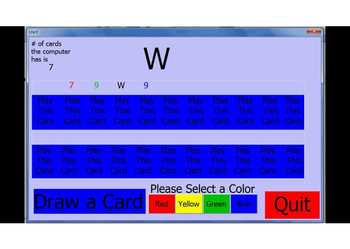 Uno game in Visual Basic – screenshot 1