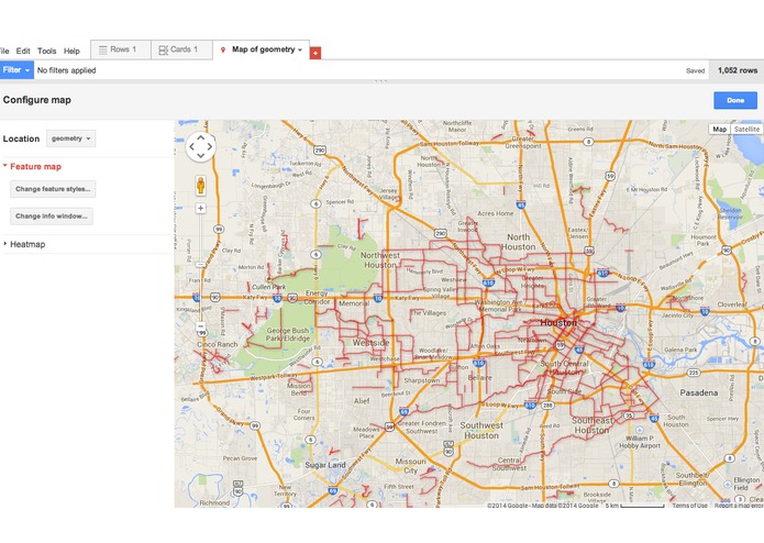 Houston Bike Routes Fusion Table – screenshot 1