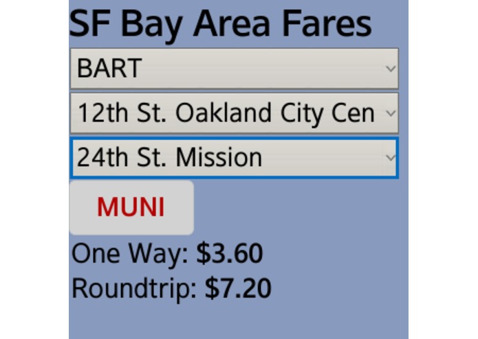 SF Bay Area Transit Fare Calculator – screenshot 1