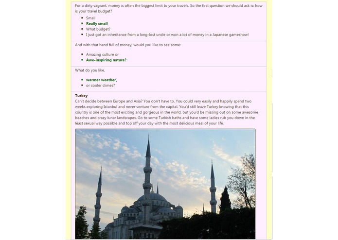 Travel recommendation engine – screenshot 1
