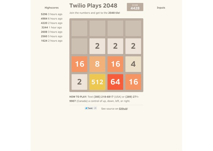 Twilio Plays 2048 – screenshot 1