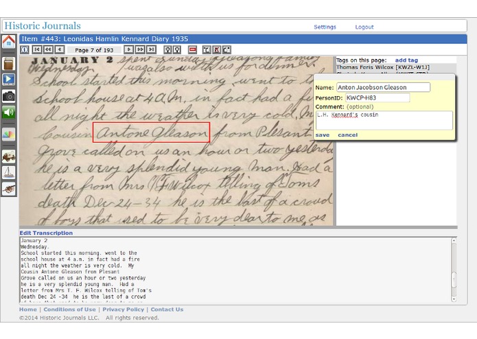 Historic Journals website – screenshot 1