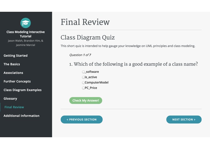 Class Modeling Tutorial Website – screenshot 1