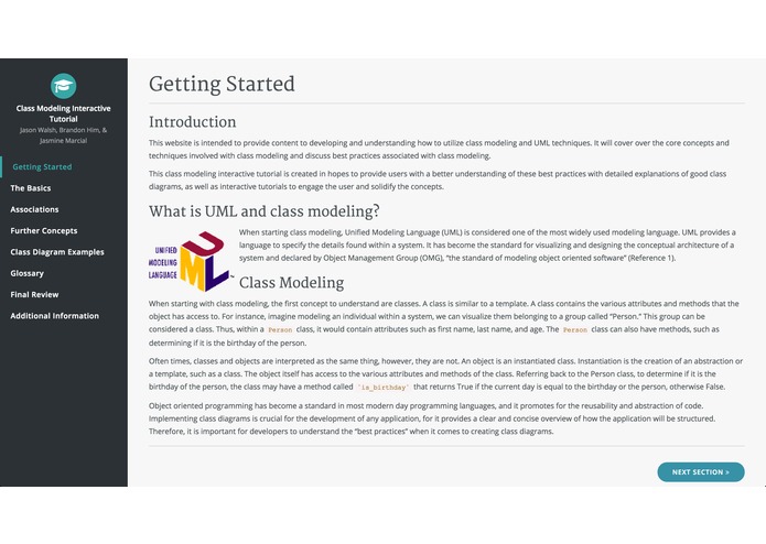 Class Modeling Tutorial Website – screenshot 2