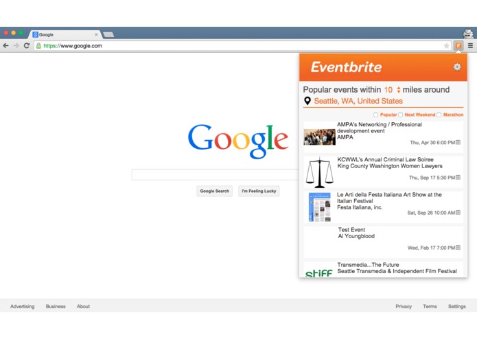 Eventbrite chrome extension – screenshot 1