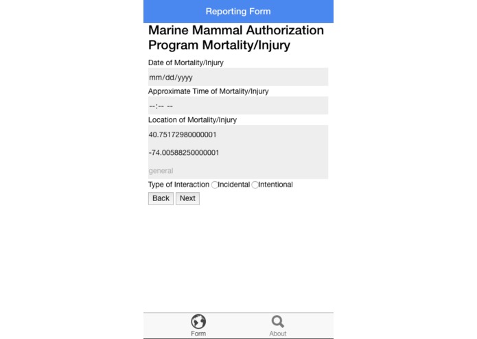Marine Mammal Authorization Program Mobile Form/Map – screenshot 2