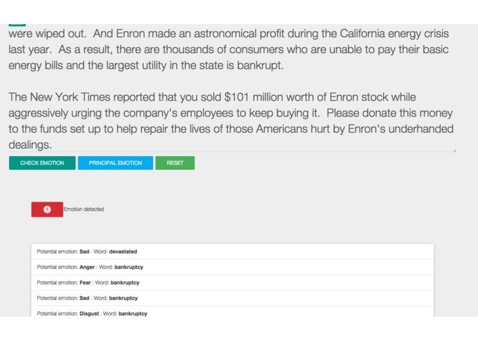 emotion detection from email – screenshot 1