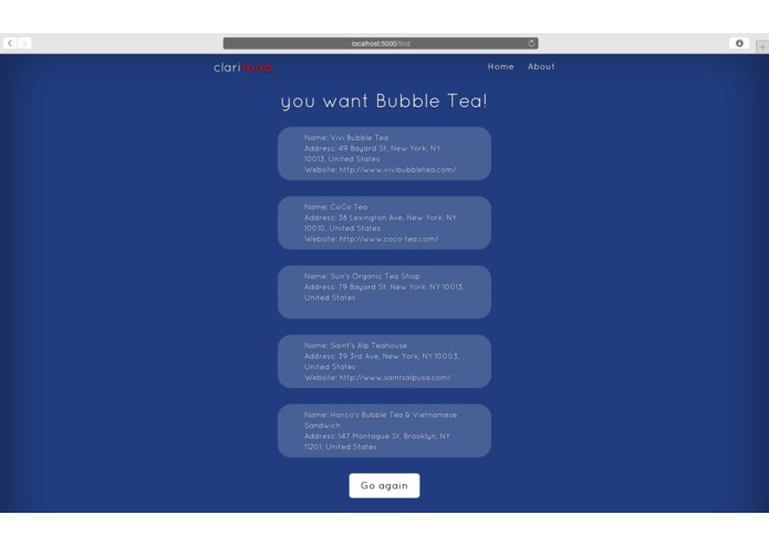 clarifood – screenshot 2