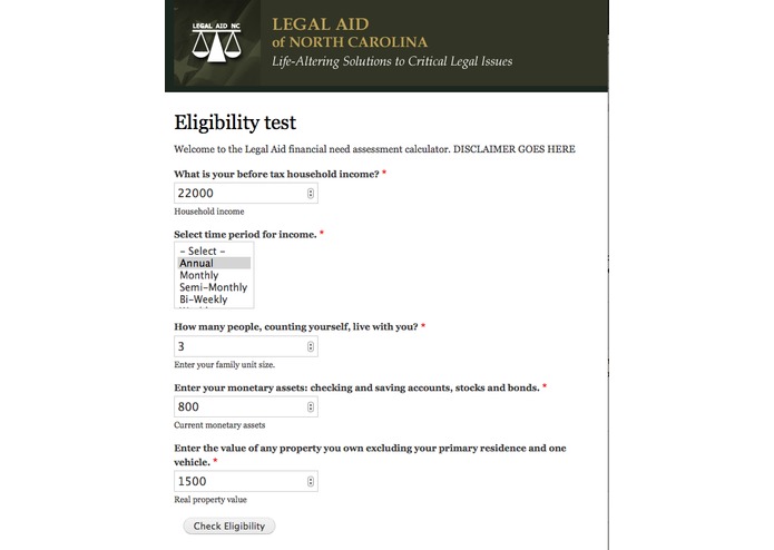 Legal Aid eligibility test – screenshot 1