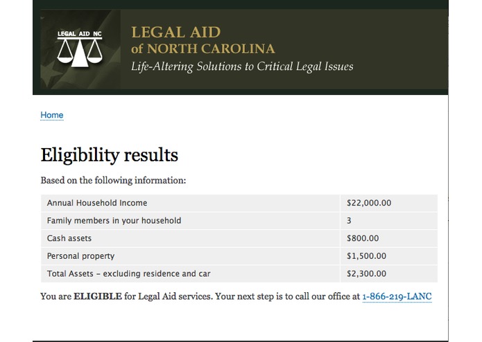 Legal Aid eligibility test – screenshot 2