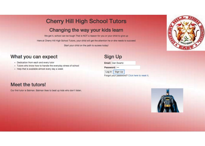 Tutor website – screenshot 1