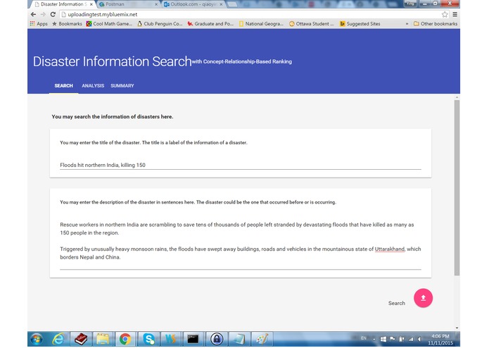 Disaster Information Search with Concept-Based Ranking – screenshot 1