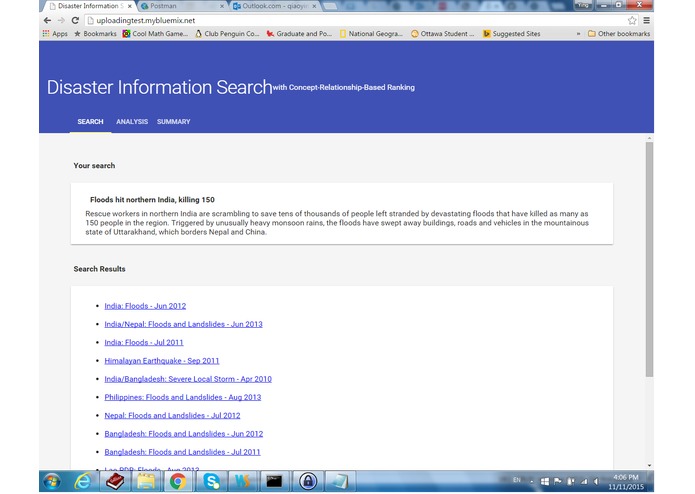 Disaster Information Search with Concept-Based Ranking – screenshot 2