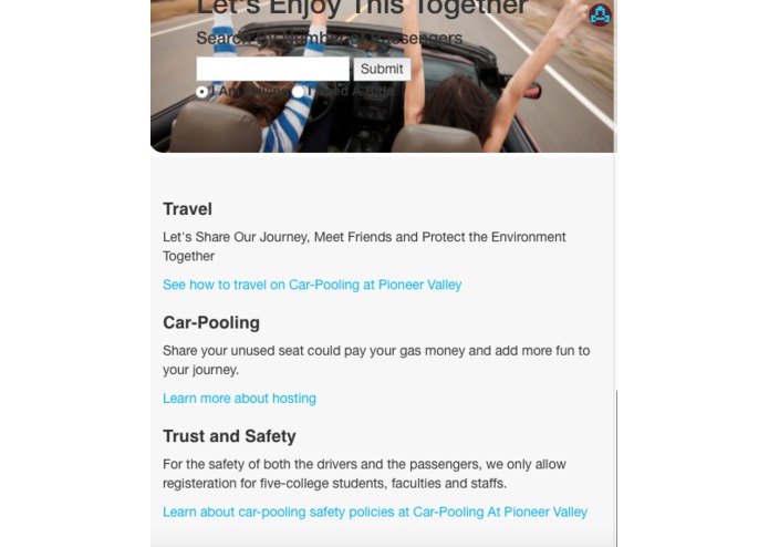Car-pooling in the Pioneer Valley – screenshot 1