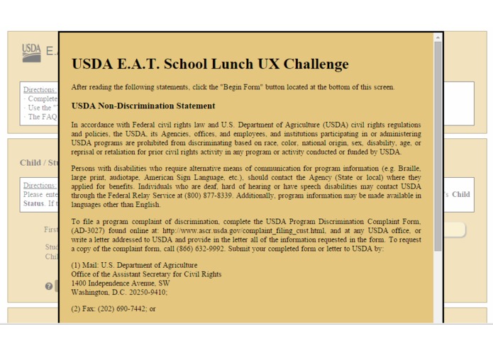 USDA Lunch UX Form – screenshot 1