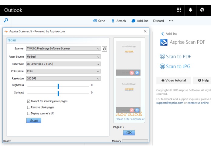 Asprise Scan PDF for Office 365 Mail Add-in – screenshot 1