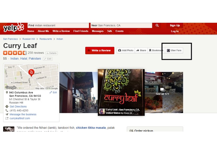 Yelp-Uber-Chrome-Extension – screenshot 1