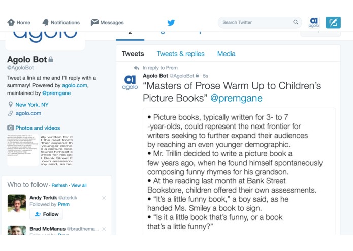 agolo-twitterbot – screenshot 2