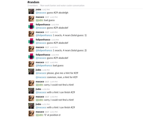 Axiom-Zen - Mastermind Challege #3 (Slack Bot) – screenshot 1