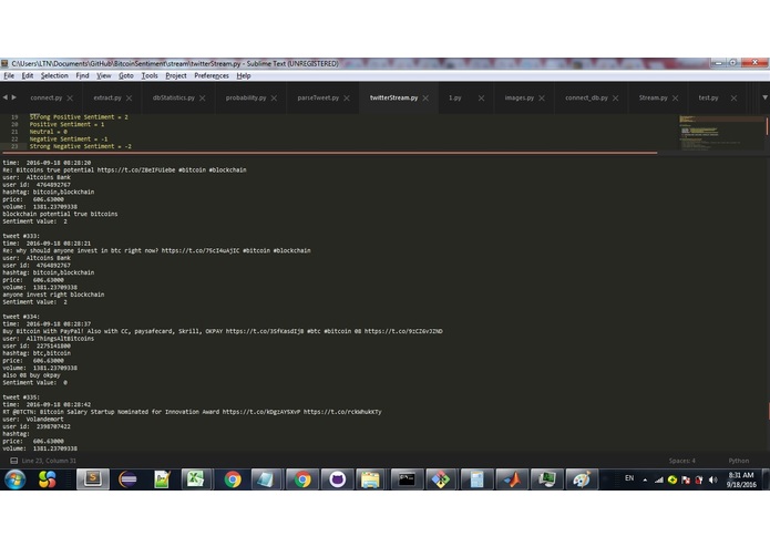 Bitcoin Sentiments Using Twitter Stream API – screenshot 1