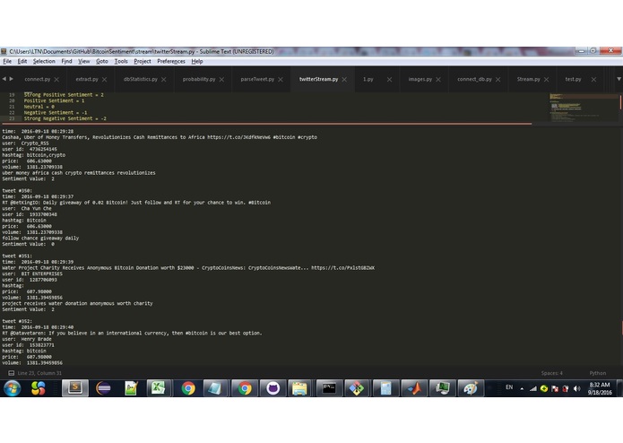 Bitcoin Sentiments Using Twitter Stream API – screenshot 2